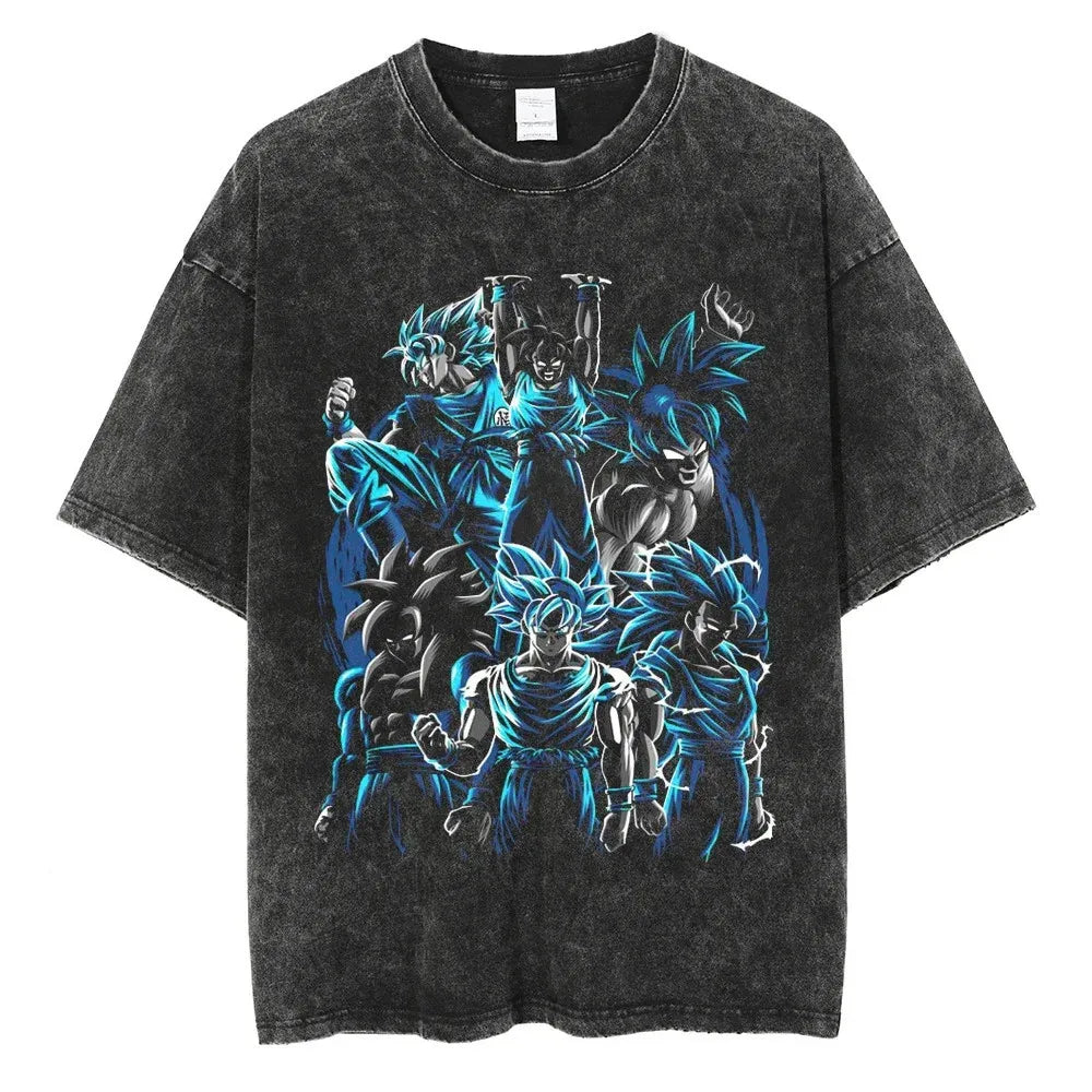 Anime Dragon Ball Goku Vintage Washed Oversized T-Shirt Cotton Streetwear Tee