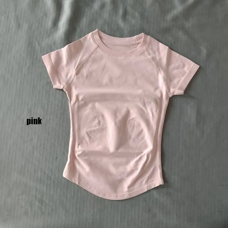 Women's Crew Neck Fitted Short Sleeve T-shirt For Workout Outfits