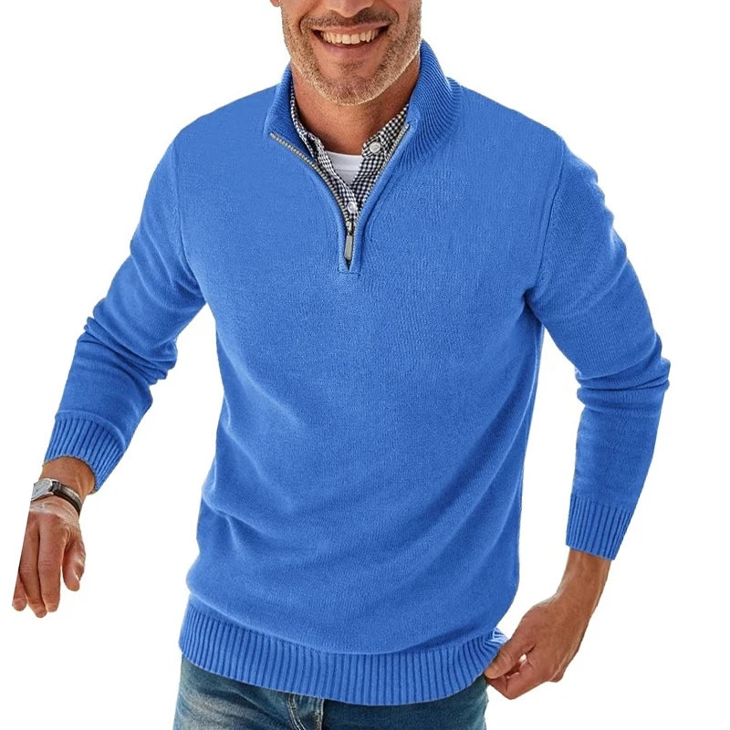 Men's Quarter Zip Long Sleeve Knit Sweater