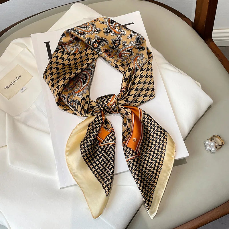 Chain Print Square Scarf with Decorative Border Designs