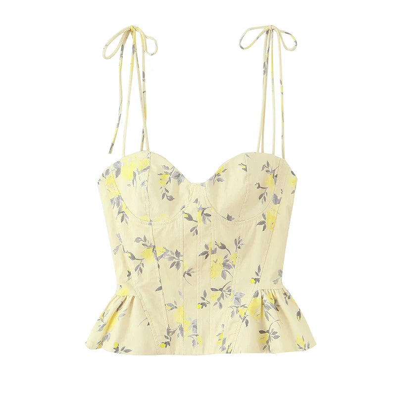 Women's Floral Tie-Strap Backless Cropped Camisole