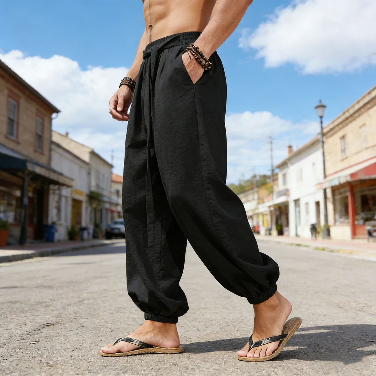 Men's Elastic Waist Loose Fit Casual Pants For Everyday Wear