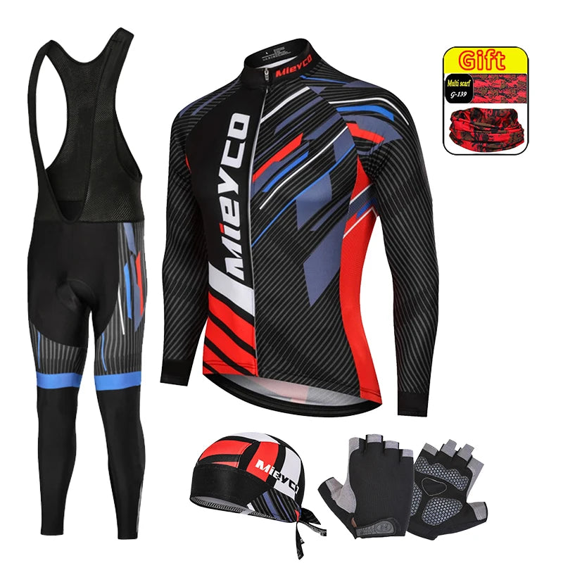 Men Autumn Long Sleeve Cycling Jersey Set MTB Mountain Bike Sportswear Slim Fit