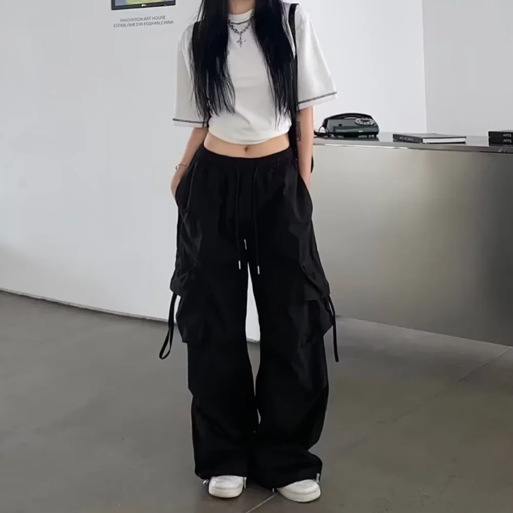 Full Length Wide Leg Casual Cargo Pants with Pockets