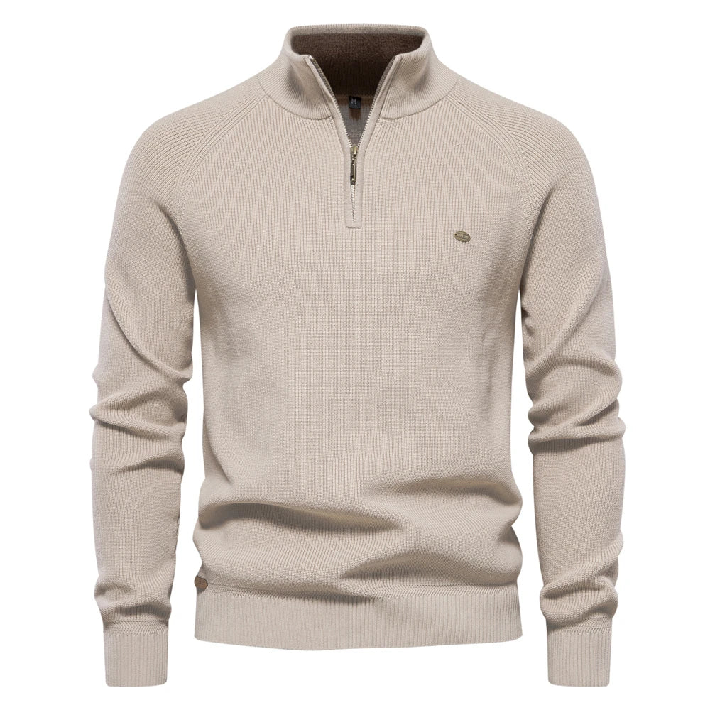 Men's Quarter Zip Long Sleeve Knit Sweater