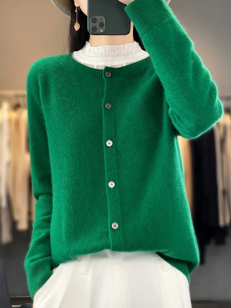 Women's Crew Neck Button Front Cardigan Casual Knit Layer