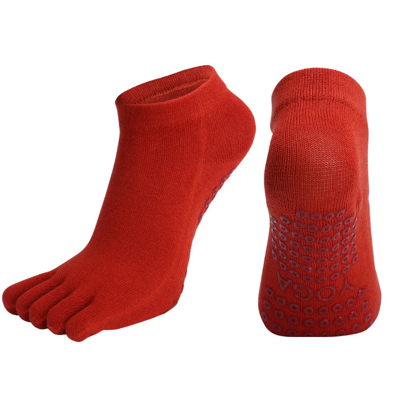 Five Toe Ankle Socks with Textured Sole Dot Pattern