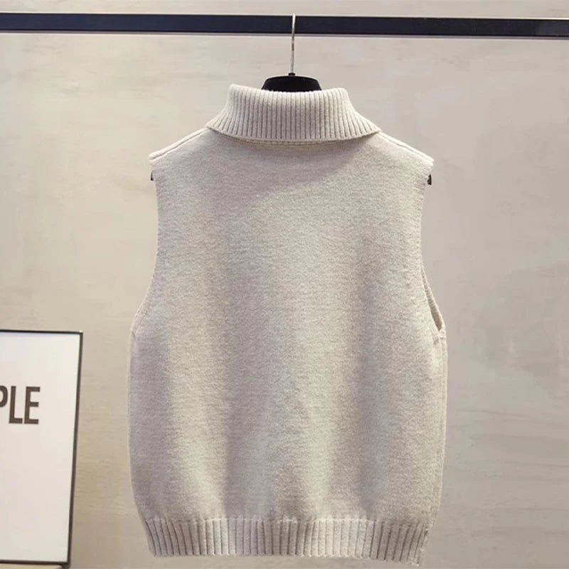 Women's Collared Sleeveless Knit Styles Vest Casual Knit Layer