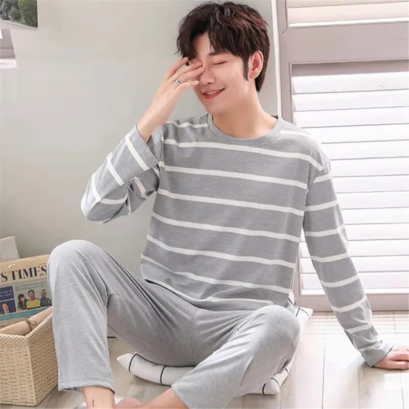 Men's Striped Graphic Long Sleeve Top and Pants Pajama Set
