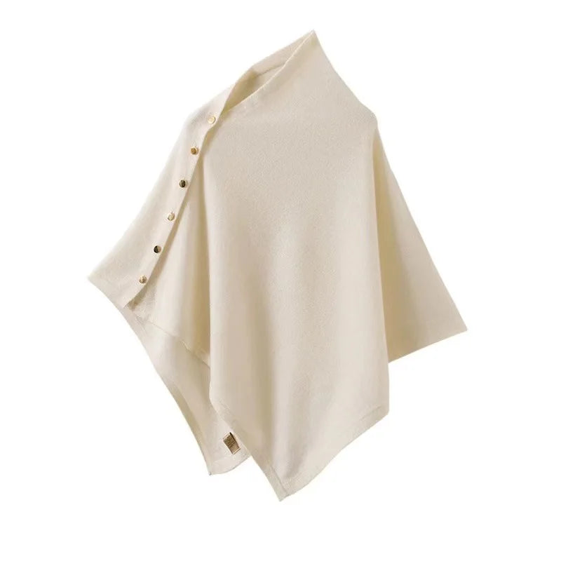 Asymmetric Side Button Poncho for Layering over Outfits