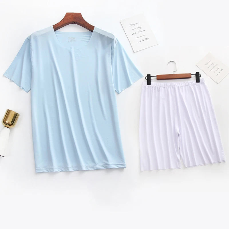 Men's Solid Short Sleeve T Shirt and Shorts Pajama Set