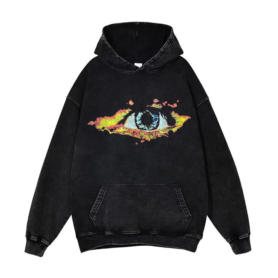 Anime Pain Graphic Hoodie Men's Retro Washed Harajuku Streetwear