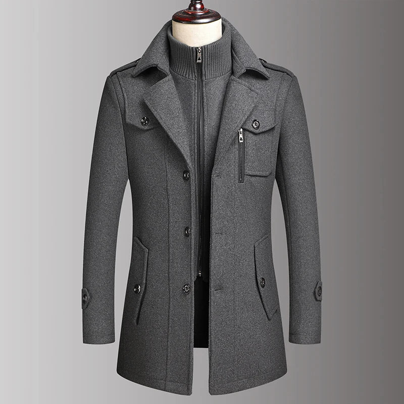 Men's Collared Button Front Long Coat