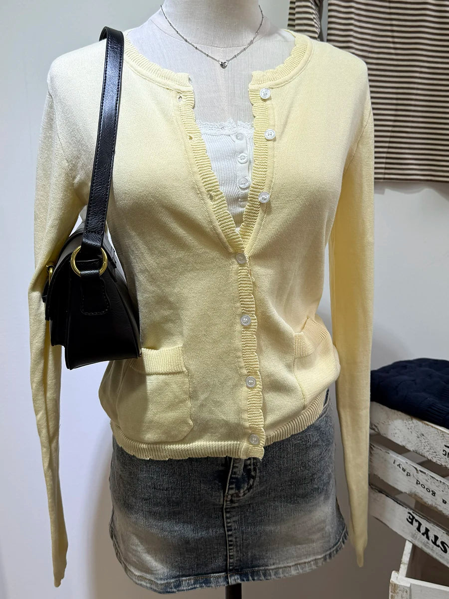Women's Round Neck Button Front Cardigan Casual Knit Layer