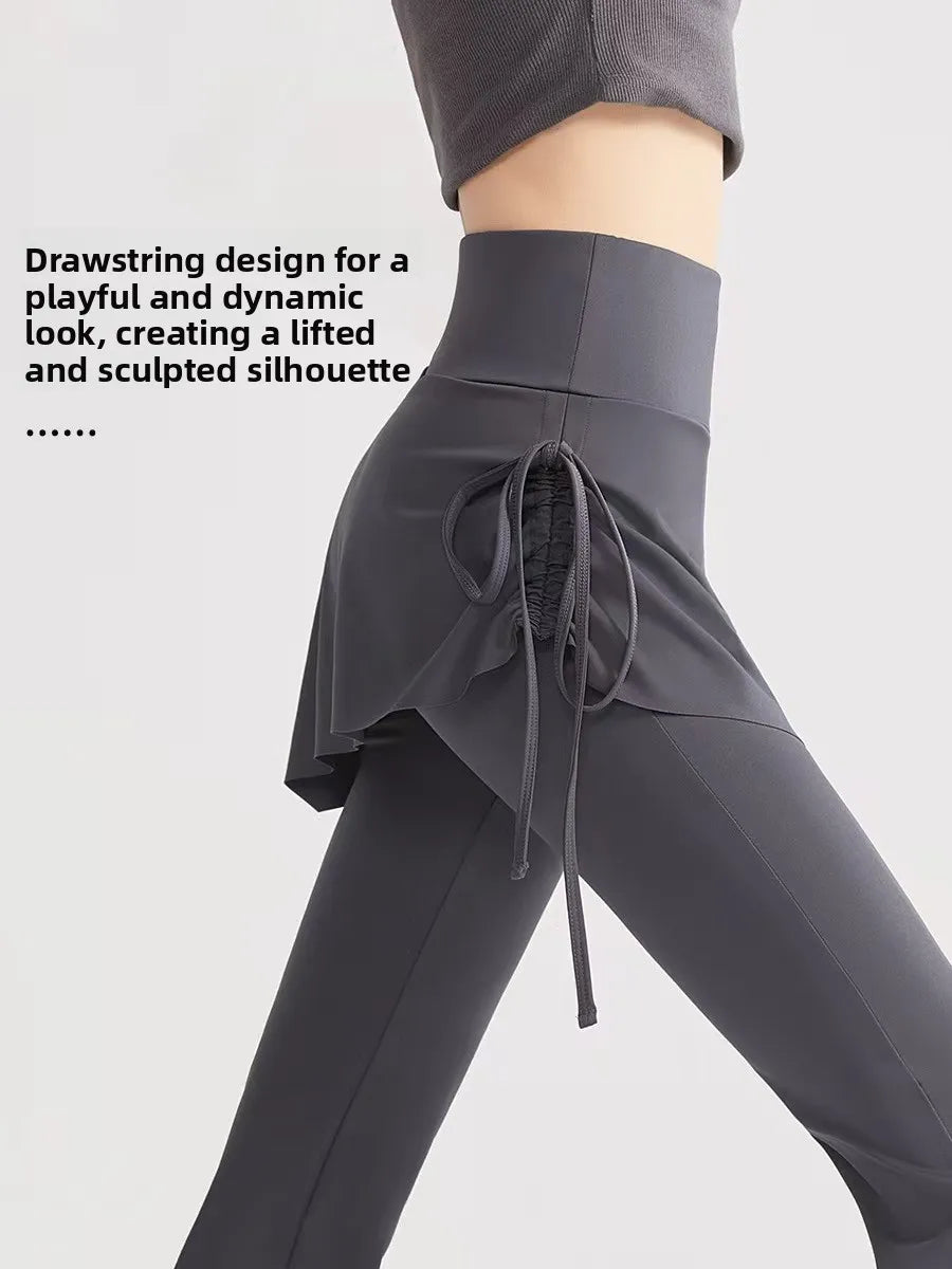 Women's Skirt Overlay Flared Pants with High Waist for Yoga and Casual Wear