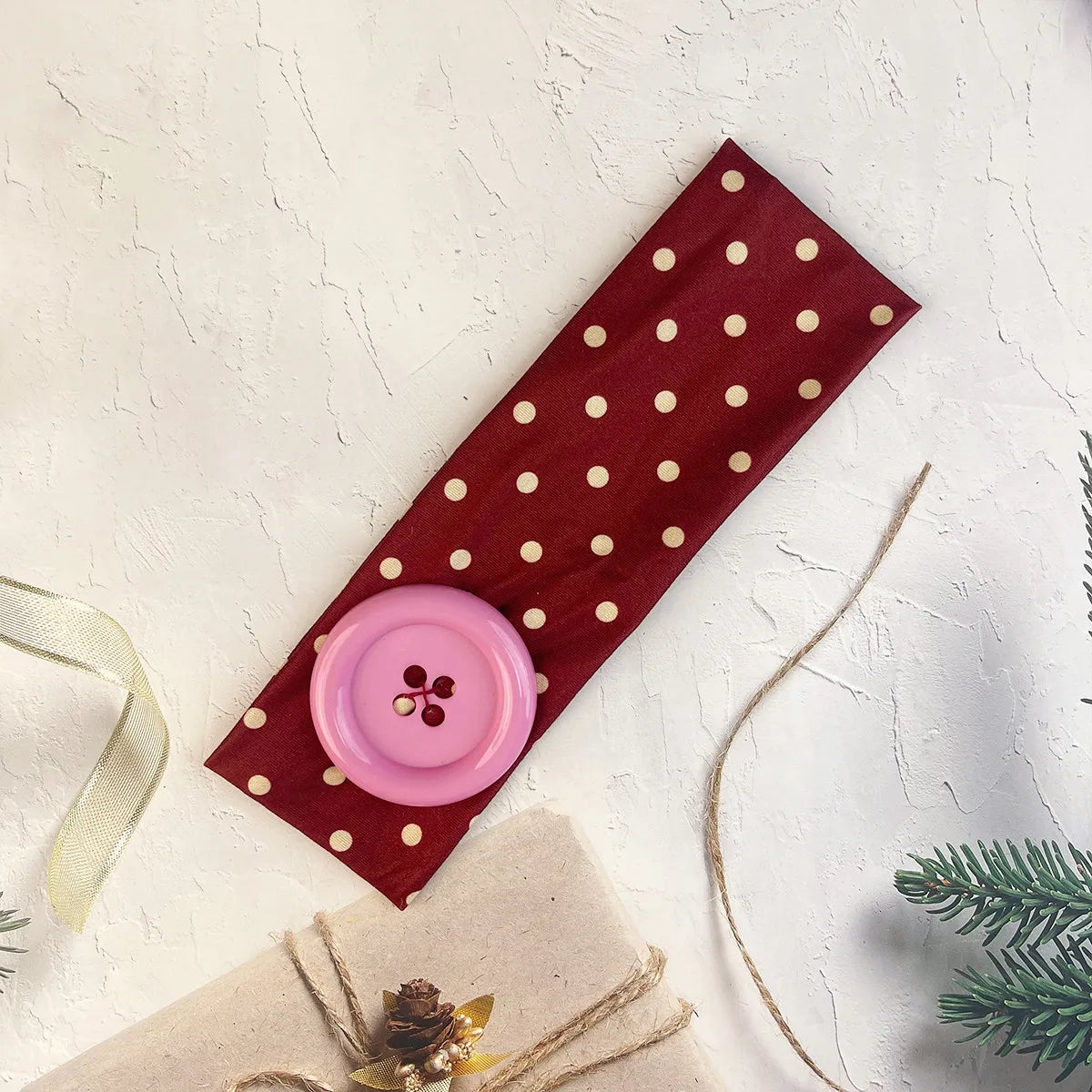 Polka Dot and Button Style Fabric Headband for Hair Styling