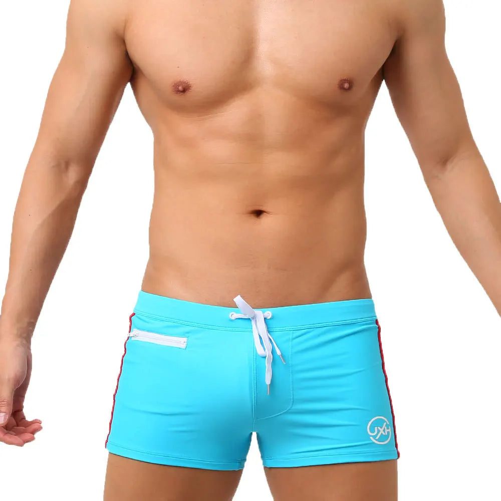 Men's Swimsuit Bottoms in Square-Leg Cut and Zipper Pocket for Beach and Pool Wear