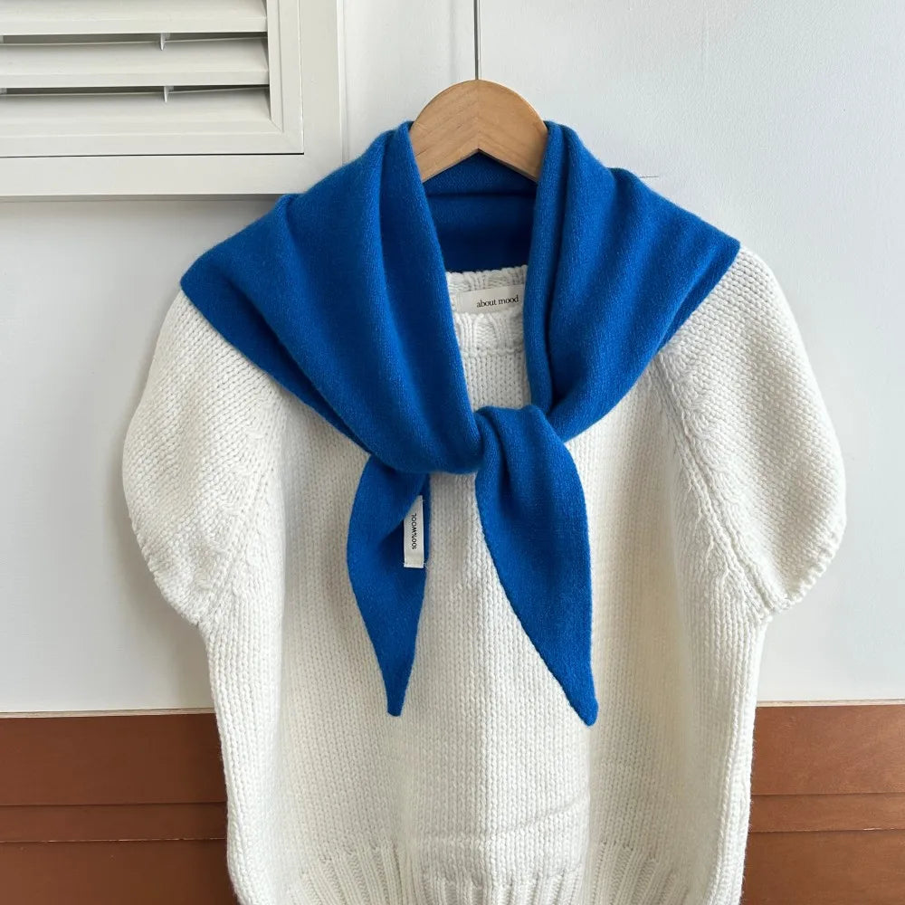 Solid Knitted Triangle Scarf with Tieable Pointed Corners