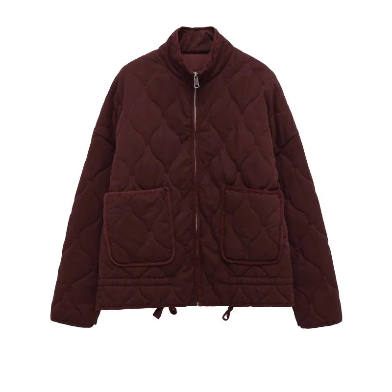 Stand Collar Long Sleeve Quilted Padded Casual Jacket