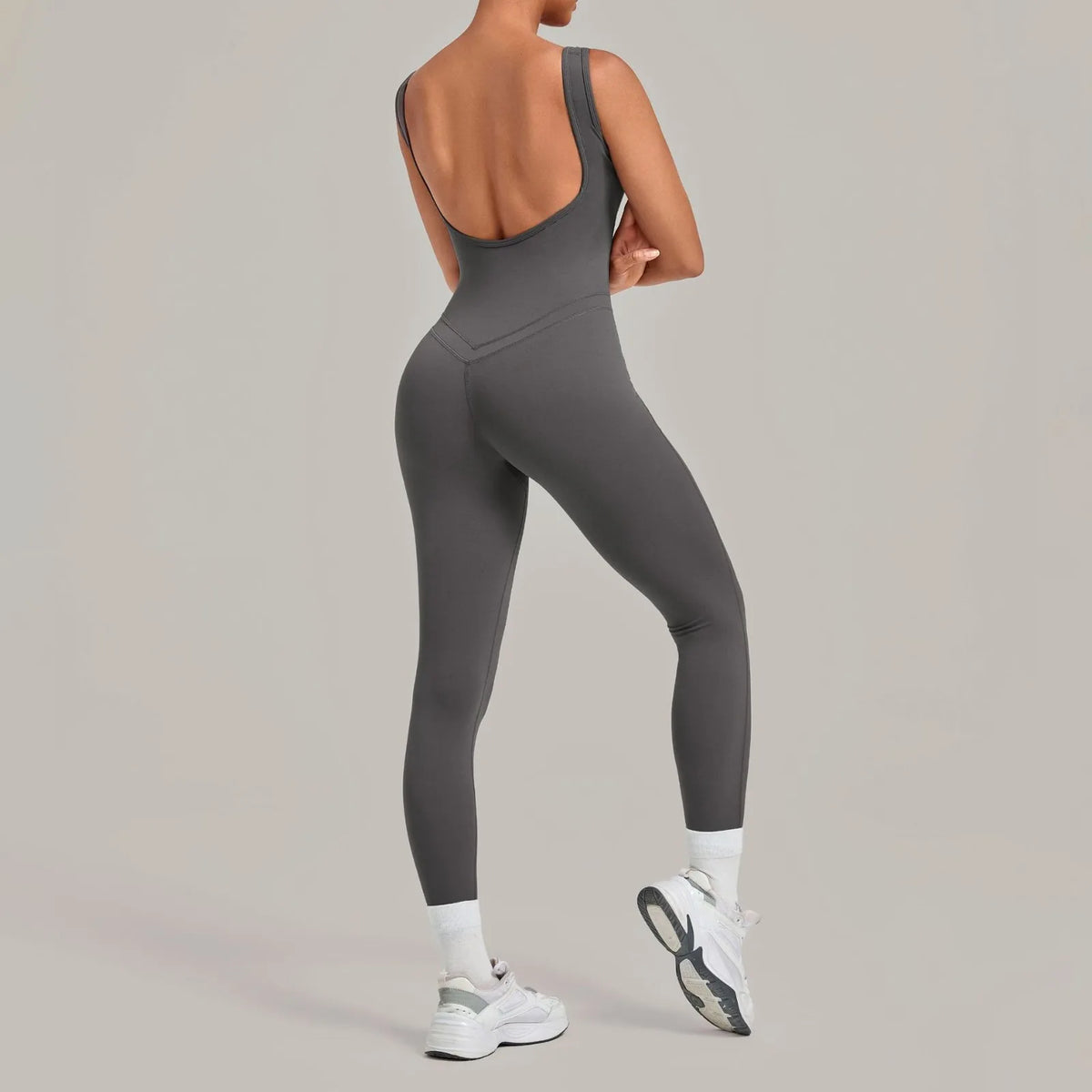 Women's Wide Strap Nylon Blend Workout Jumpsuit with Low Scoop Back