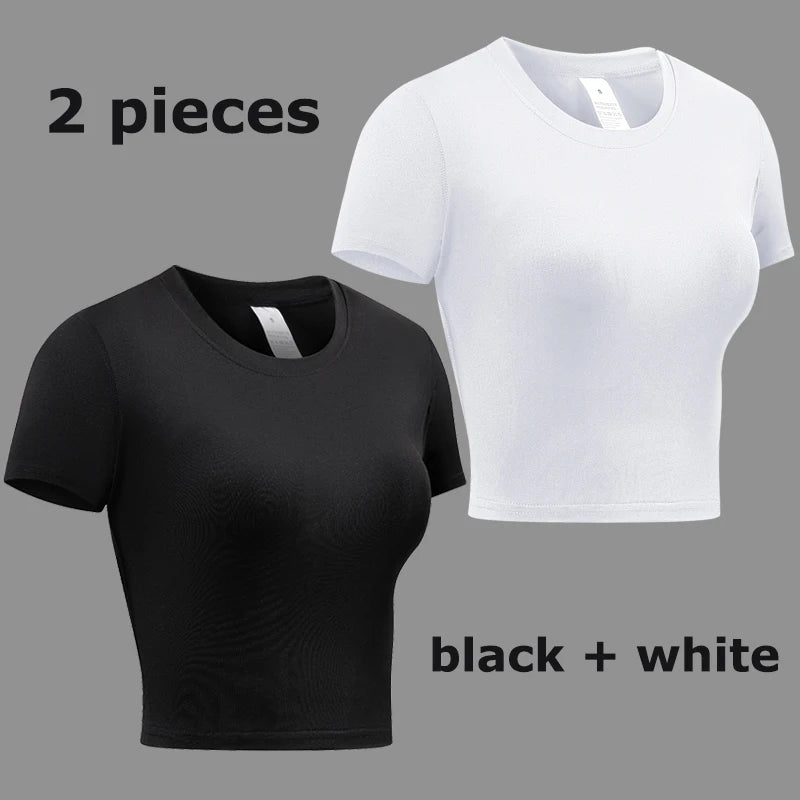 Women's Crew Neck Fitted Short Sleeve T-shirt For Workout Outfits