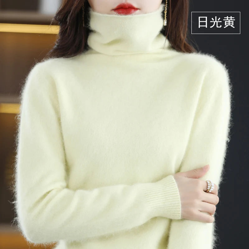 Women's Solid Long-Sleeve Turtleneck Loose Knit Pullover Sweater for Autumn Winter Outfits