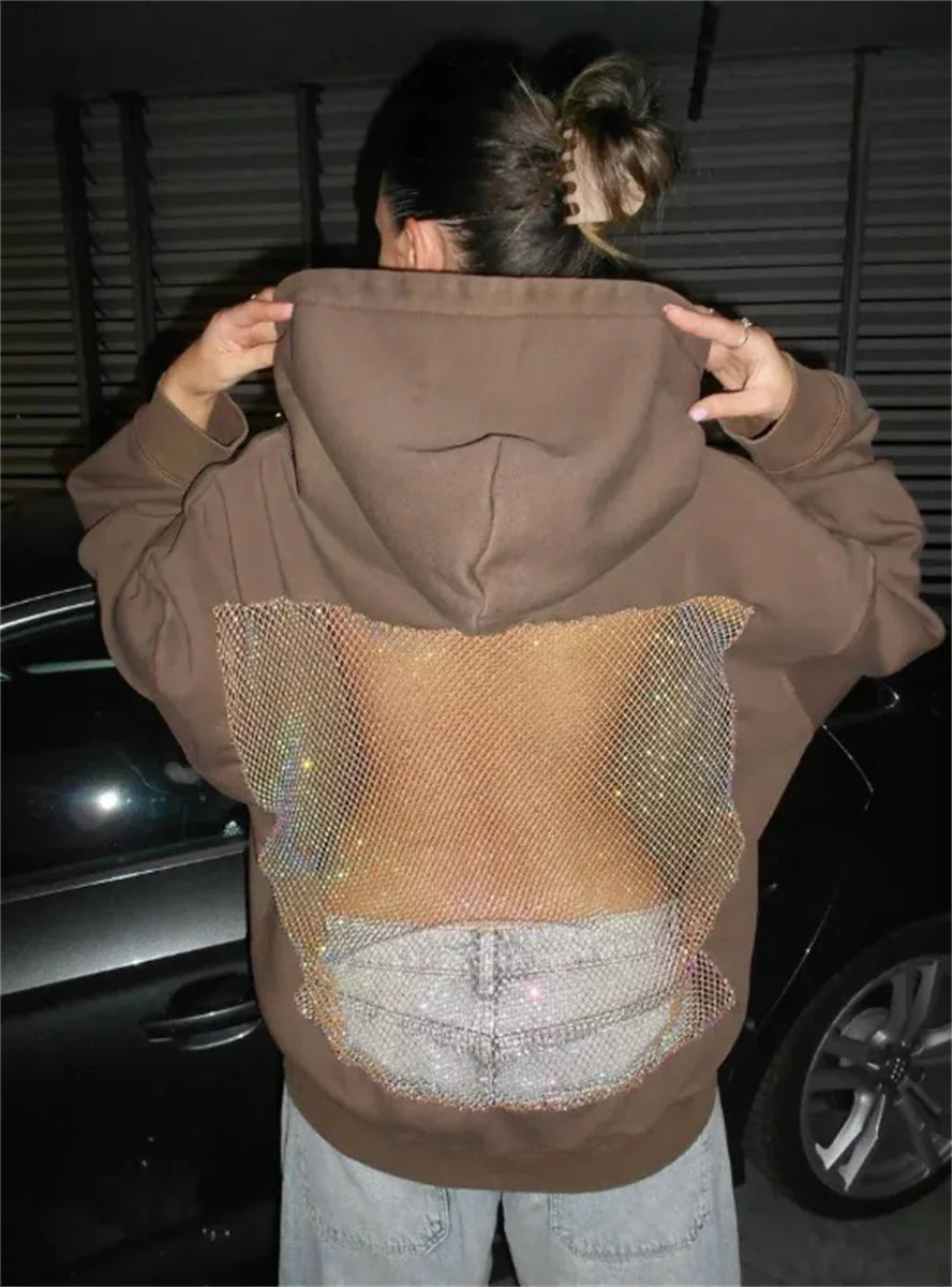 Sheer Mesh Long Sleeve Pullover Casual Hoodie for Layering