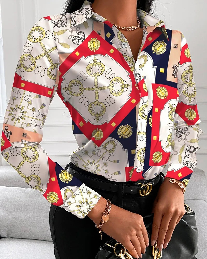 Women's Printed Collared Shirt with Assorted Pattern Options