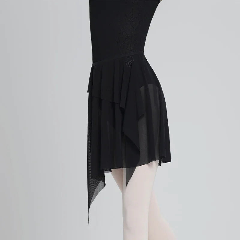 Women's Asymmetric Mesh Ballet Skirt with Elastic Waist for Practice