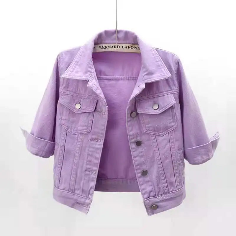 Women's Cotton Denim Three-Quarter-Sleeve Jacket