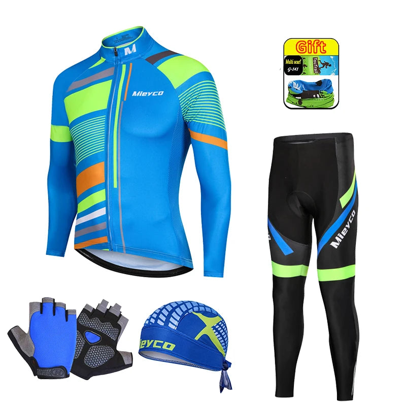 Men Autumn Long Sleeve Cycling Jersey Set MTB Mountain Bike Sportswear Slim Fit