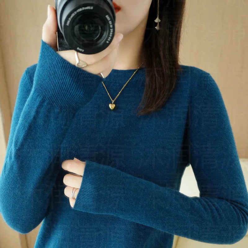 Women's Crew Neck Long Sleeve Sweater Casual Knit Layer