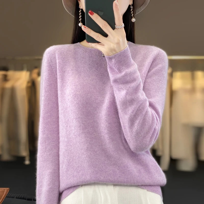 Women's Fluffy Round Neck Long Sleeve Sweater Casual Knit Layer