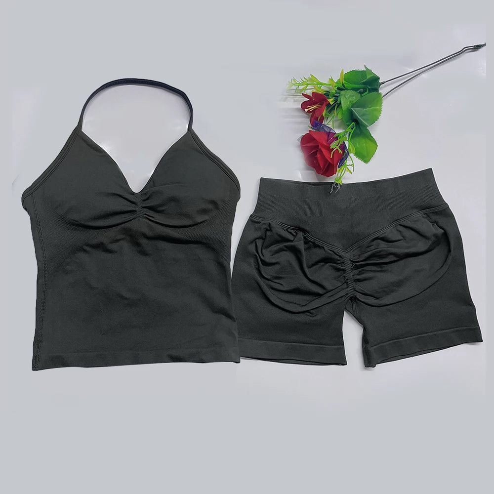 Women's Halter Tank And Shorts Yoga Set For Workout Outfits