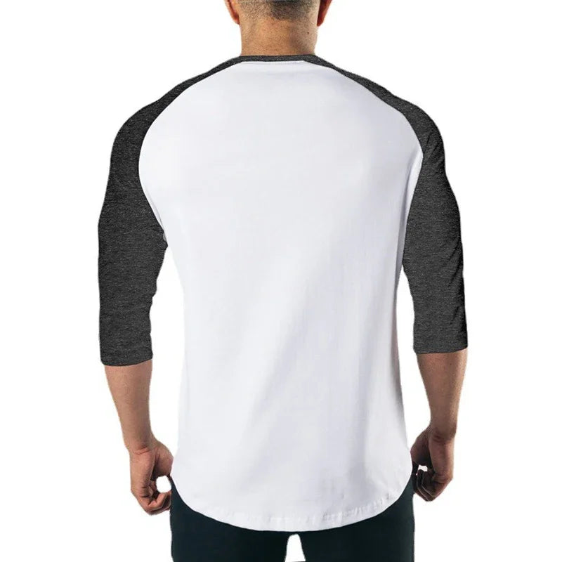 Plain Raglan Three Quarter Sleeve T-shirt For Sports Outfits