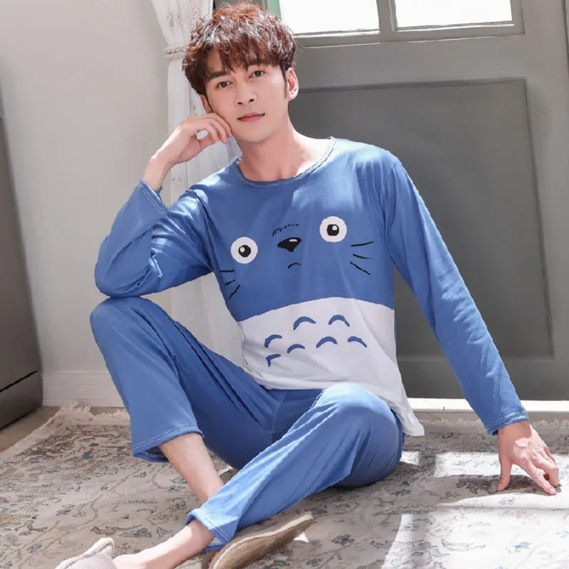 Men's Striped Graphic Long Sleeve Top and Pants Pajama Set