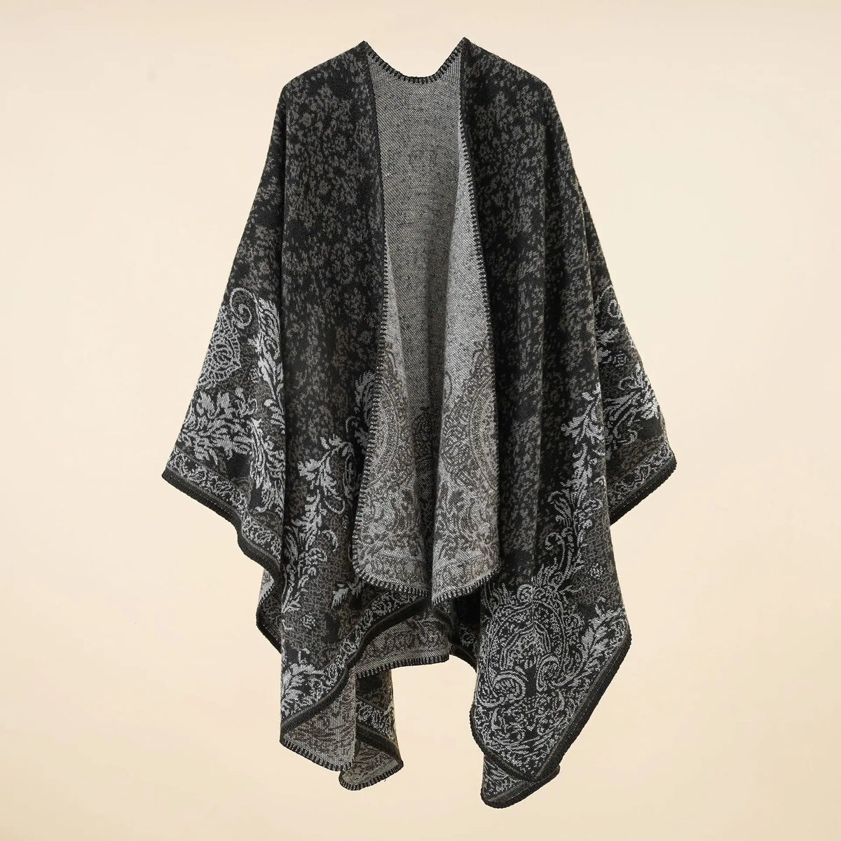 Patterned Open Front Poncho for Layering over Outfits