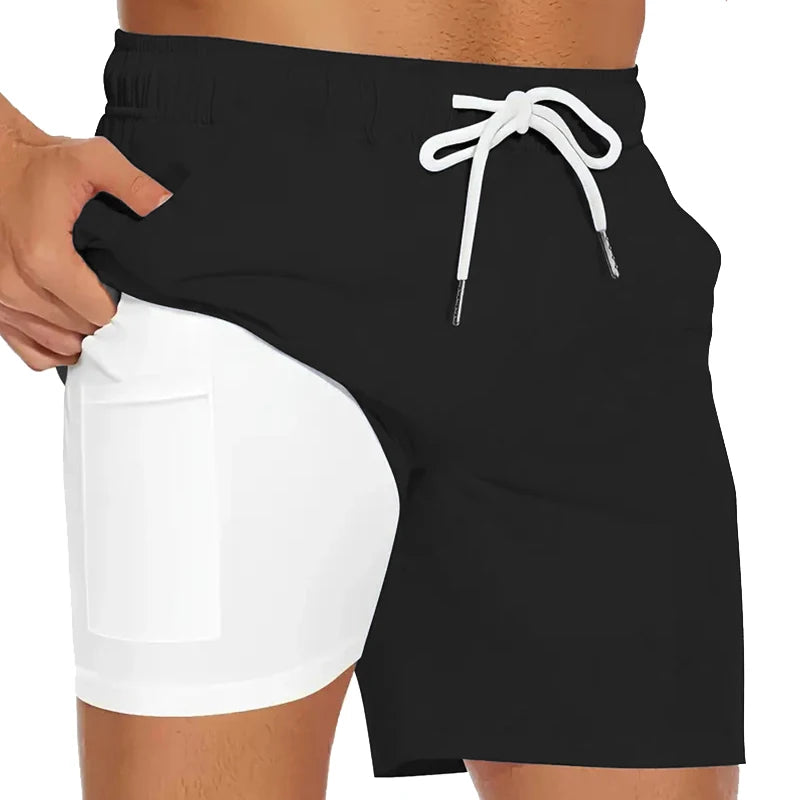 Men's Swim Shorts with Compression Liner and Phone Pocket for Beach and Pool Wear