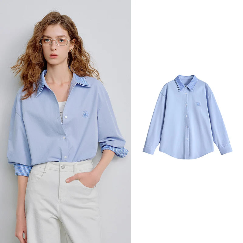 Women's Striped Floral Long Sleeve Shirt