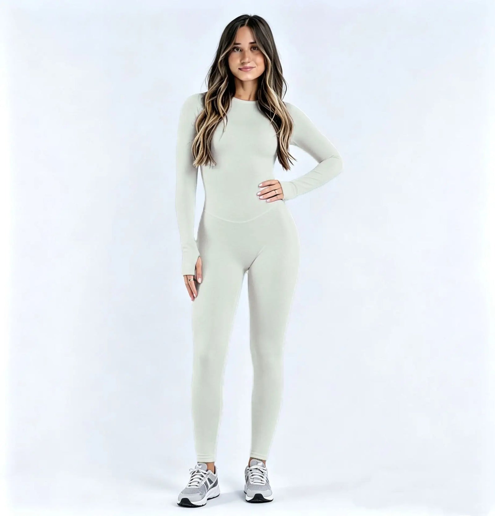Women's Open Back Nylon Blend Workout One Piece with Sleeve and Length Options