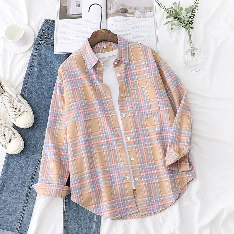 Women's Checked Collared Long Sleeve Shirt