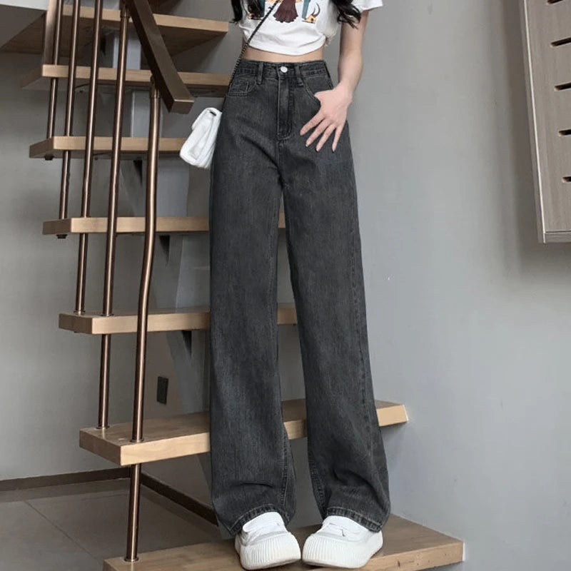 Women's Black Loose Fit Flared Leg Denim Jeans