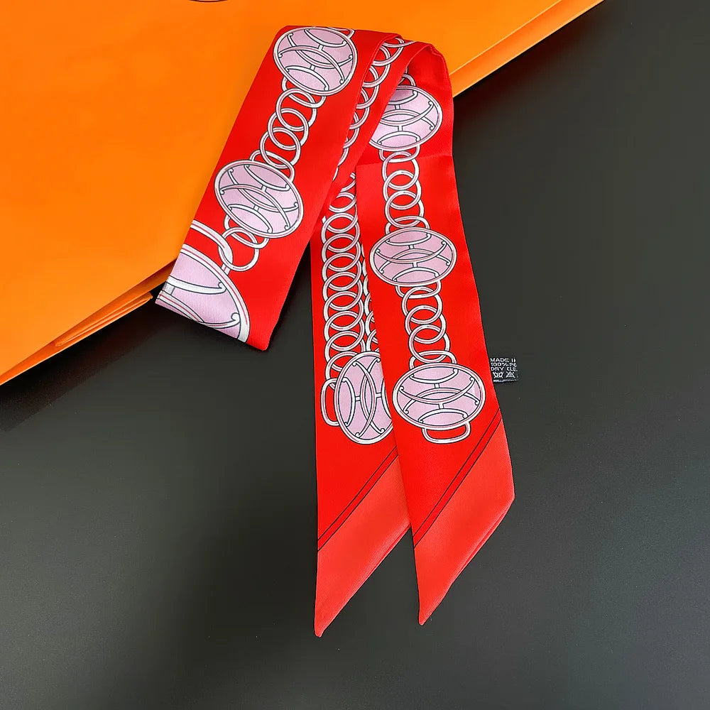 Horse Motif Skinny Scarf with Decorative Printed Patterns
