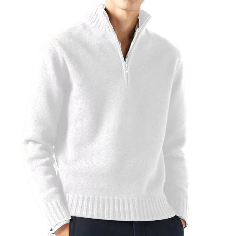 Men's Quarter Zip Long Sleeve Knit Sweater
