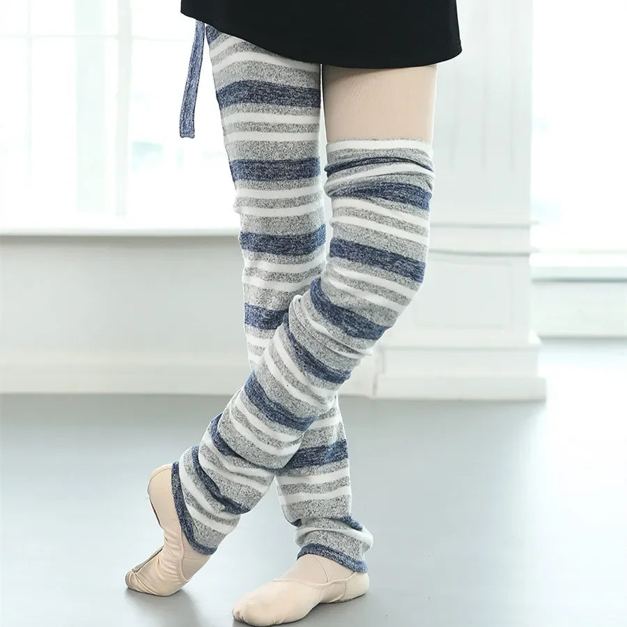 Striped Long Dance Leg Warmers with Ribbed Knit Texture