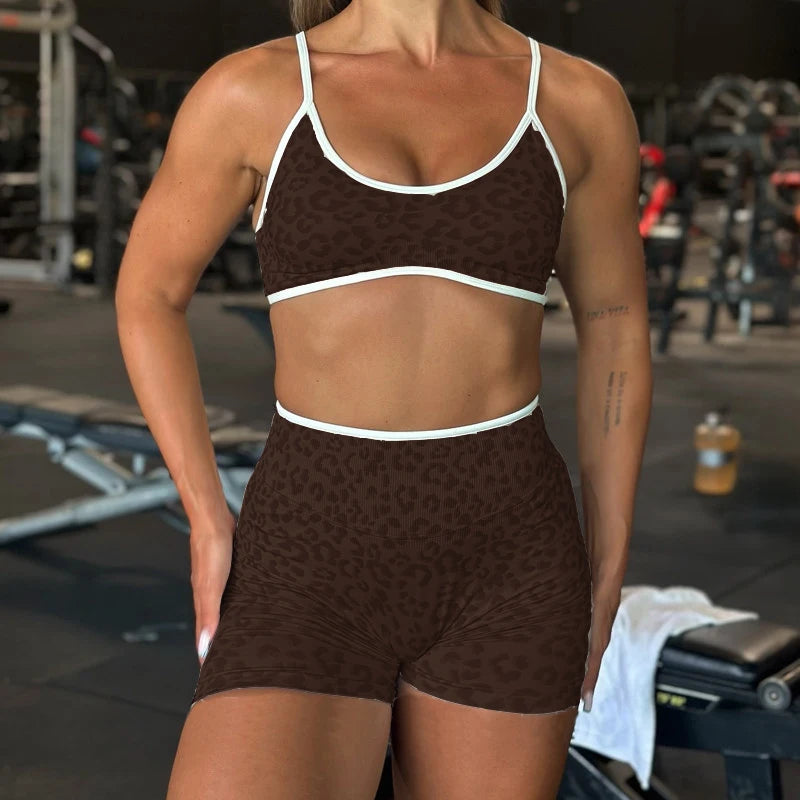Women's Leopard Bra And Bottoms Yoga Set For Workout Outfits