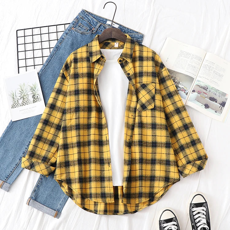 Women's Checked Collared Long Sleeve Shirt