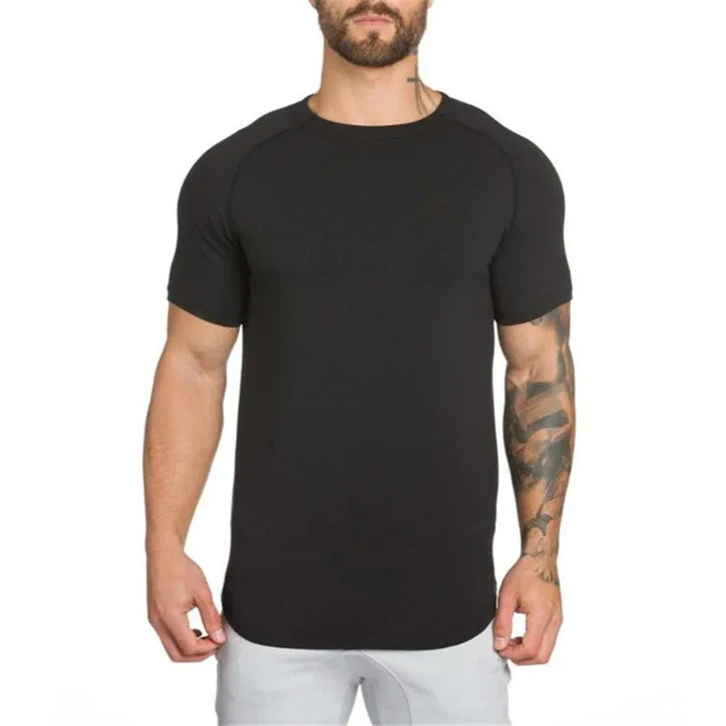 Plain Curved Hem Short Sleeve T-shirt For Sports Outfits