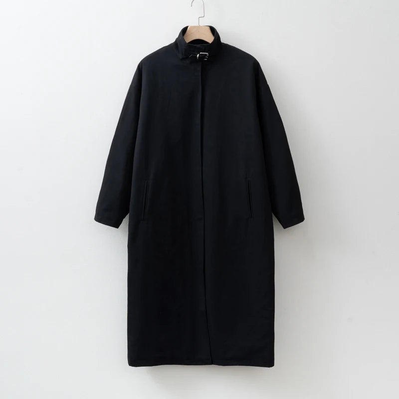 Women's Long Stand Collar Front Opening Coat for Layered Outfits