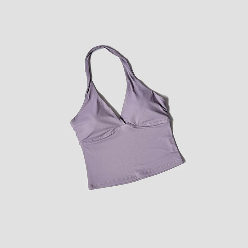 Women’s Halter Backless Sports Tank with Built-In Pads